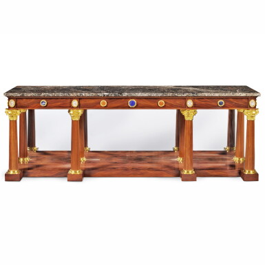 View full screen - View 1 of Lot 72. An Empire Style Gilt-Bronze Mounted and Semi-Precious Stone Inlaid Mahogany Side Table, Second Half 20th Century.