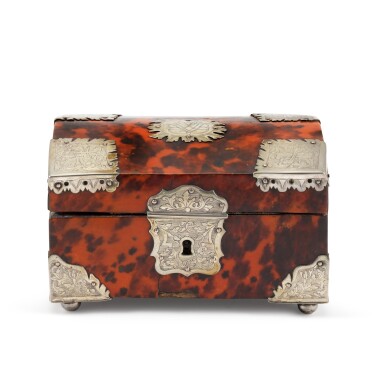 View full screen - View 1 of Lot 5. A Netherlandish silver-mounted tortoiseshell-veneered wood casket, unmarked, circa 1700.