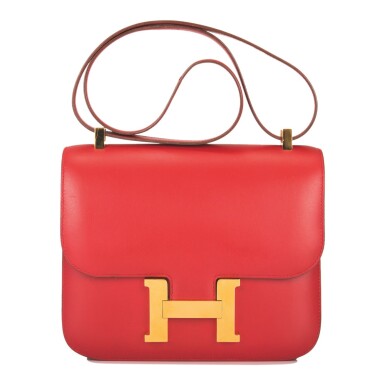 View full screen - View 1 of Lot 27. Hermès Rouge Vif Constance 23cm of Box Leather with Gold Hardware.