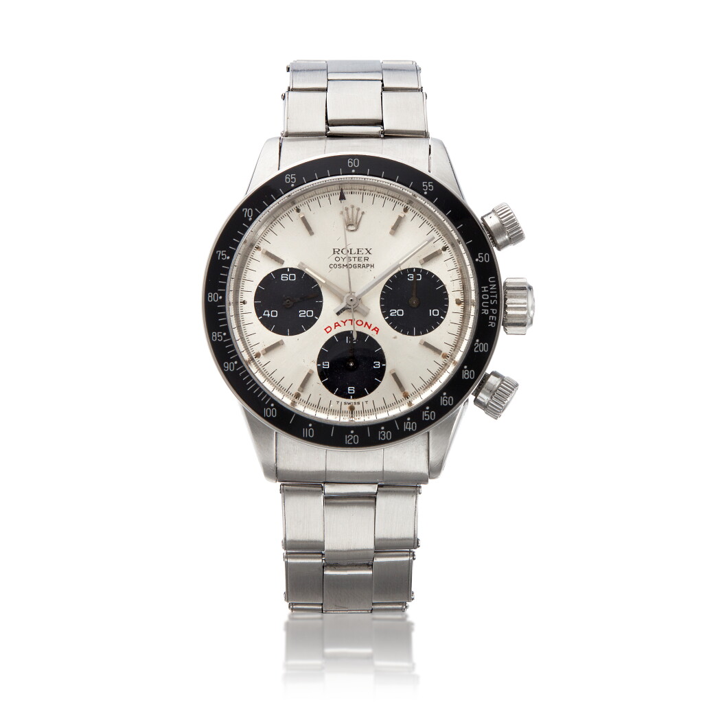 View full screen - View 1 of Lot 35. Reference 6263 ‘Big Red’ Daytona, A stainless steel chronograph wristwatch with bracelet, Circa 1972 勞力士 6263型號 ‘Big Red’ Daytona 精鋼計時鍊帶腕錶,約1972年製.