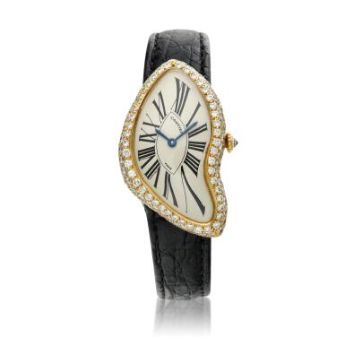 View full screen - View 1 of Lot 157. Crash, A limited edition yellow gold and diamond set asymmetrical wristwatch, Circa 2001.