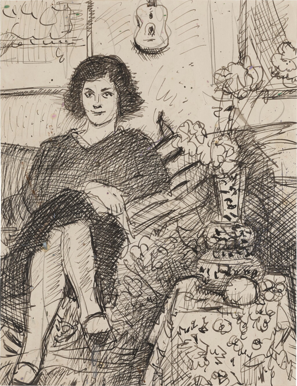 View full screen - View 1 of Lot 22. Seated Woman in an Interior with Flowers.