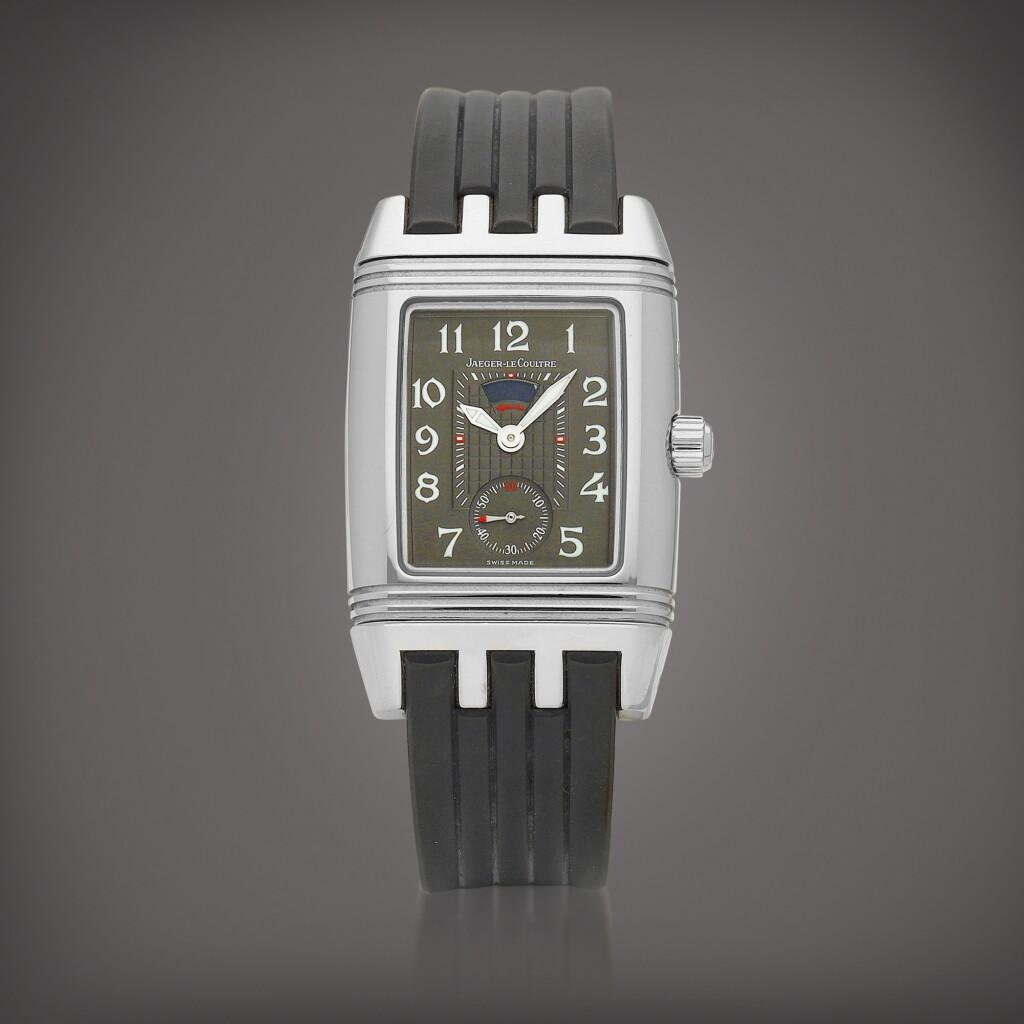 View full screen - View 1 of Lot 8772. Reverso, Reference 296.8.74 | A stainless steel and diamond-set reversible dual time zone wristwatch with day and night indication, Circa 2000 | 積家 | Reverso 型號296.8.74 | 精鋼鑲鑽石可翻轉兩地時間腕錶,備晝夜顯示,約2000年製.