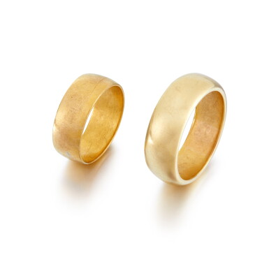 View full screen - View 1 of Lot 2. Sylvia Plath and Ted Hughes | Pair of gold wedding rings.