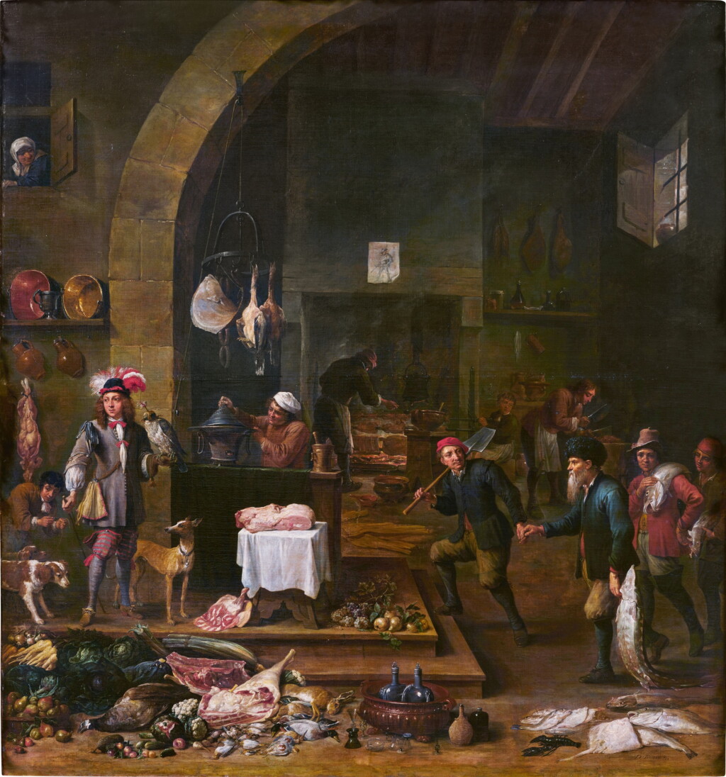 全螢幕檢視 - 查看3A grand palace kitchen interior, with a falconer returning from a hunt的1