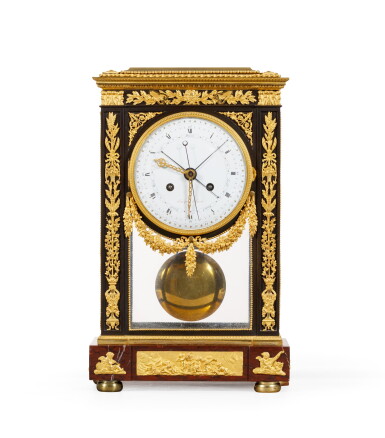 View full screen - View 1 of Lot 47. A Louis XVI gilt-bronze complication clock, circa 1780 | Pendule borne à complication en bronze patiné et doré d'époque Louis XVI, vers 1780.