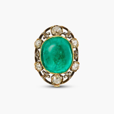 View full screen - View 1 of Lot 1528. Emerald and Diamond Brooch |「哥倫比亞」祖母綠 配 鑽石 胸針.