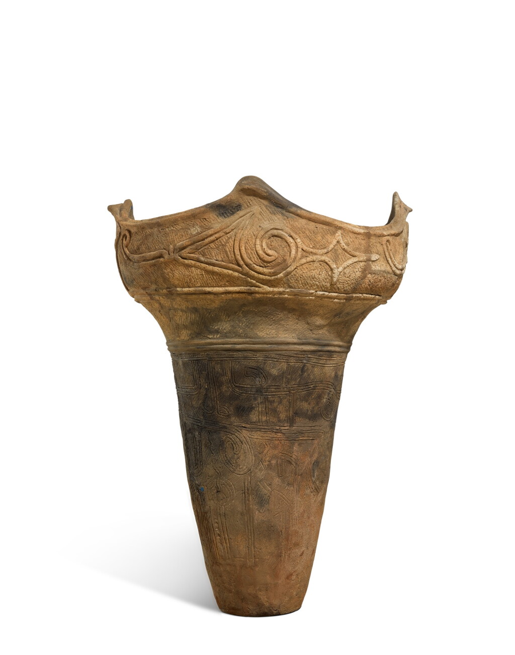View full screen - View 1 of Lot 2037. A flame-style deep vessel, Middle Jomon period, BC 3000 – 2000 | 深鉢形土器 縄文時代中期 紀元前3000~紀元前2000年.