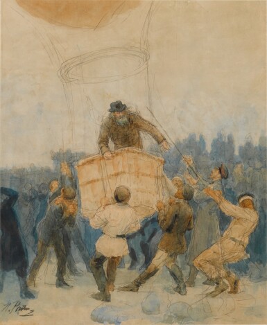 View full screen - View 1 of Lot 12. The Solar Eclipse of 1887, Mendeleev in his Hot-Air Balloon.