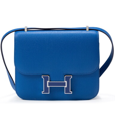 View full screen - View 1 of Lot 640. Bleu de France Epsom Mini Constance 18 Bleu Saphir Enameled Palladium Hardware, 2022.
