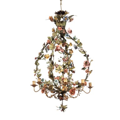 View full screen - View 1 of Lot 115. A painted cast iron eight-light chandelier, Piedmont, circa 1750 | Lustre à huit lumières en fer forgé et peint, Piémont, vers 1750.