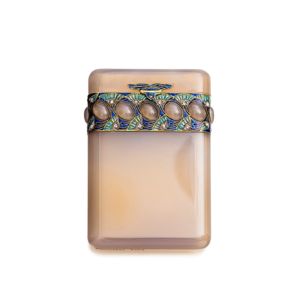 View full screen - View 1 of Lot 104. Agate, enamel and diamond cigarette case.