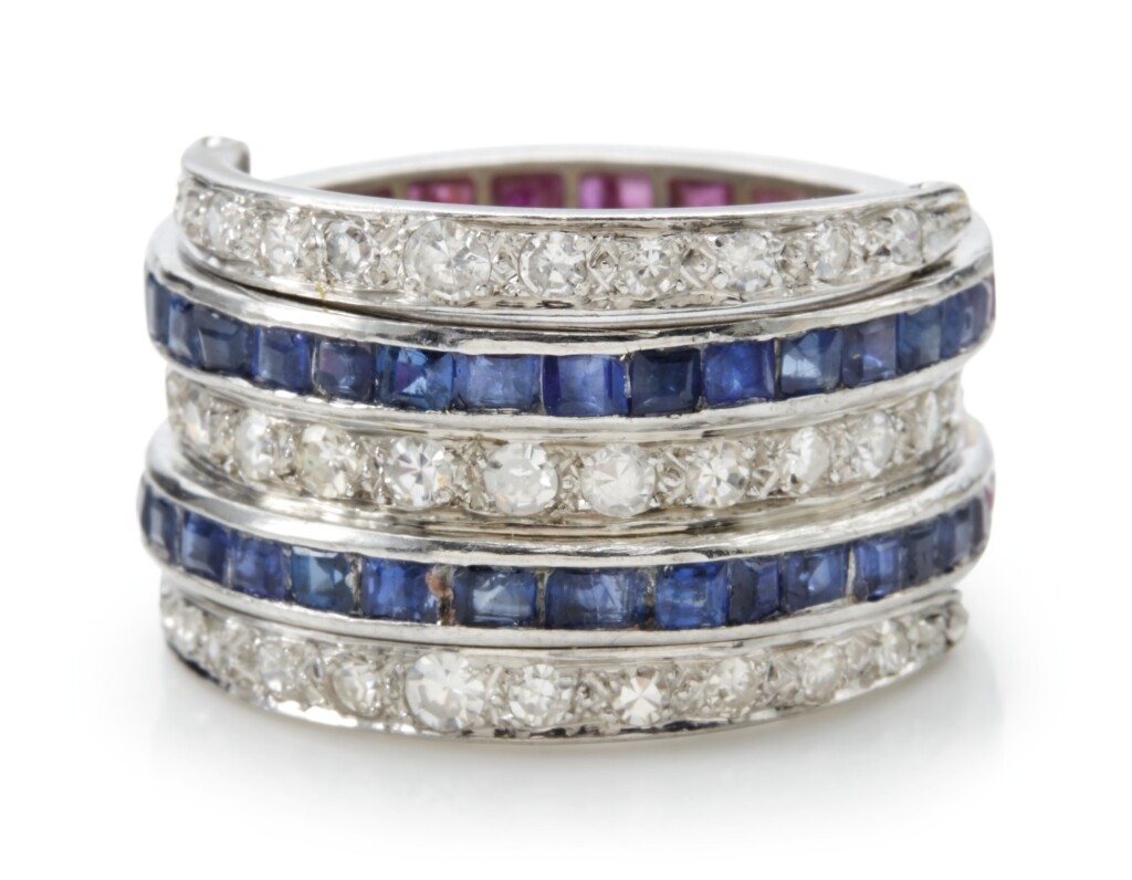 DIAMOND, RUBY AND SAPPHIRE RING
