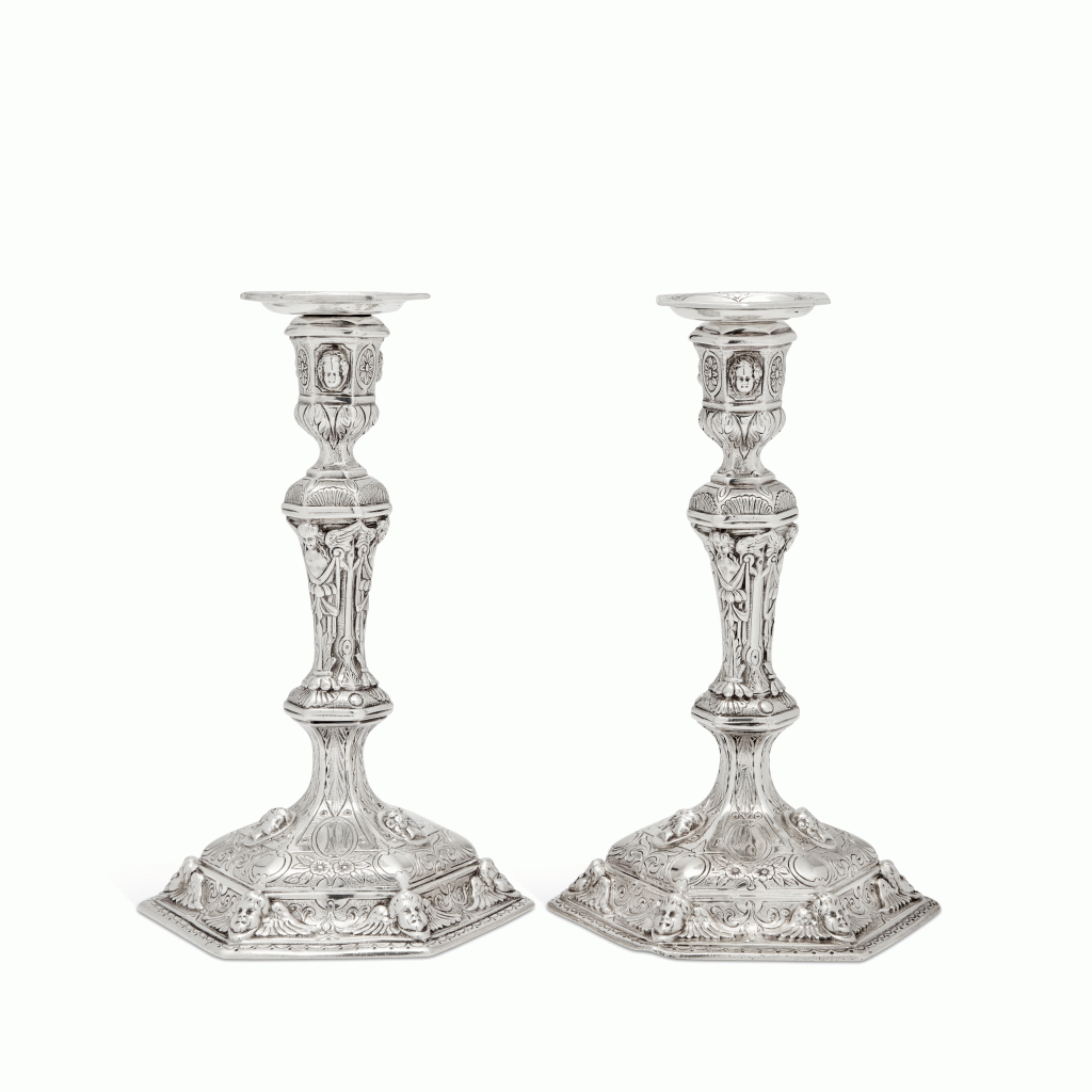 View full screen - View 1 of Lot 451. A Pair of English Silver Candlesticks, Garrard & Co. Ltd., London, 1919.