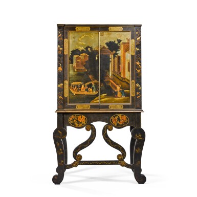 View full screen - View 1 of Lot 51. A Regency japanned cabinet-on-stand, circa 1820, in the manner of Frederick Crace.