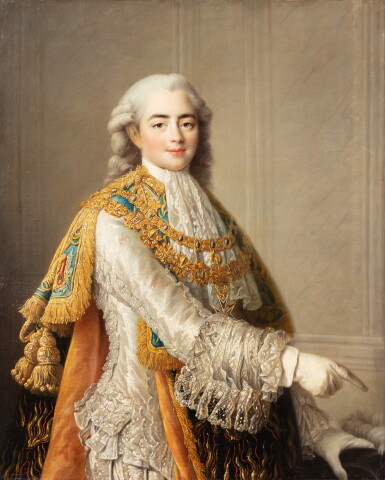 View full screen - View 1 of Lot 104. Studio of François Hubert Drouais, Portrait of Louis, Count of Provence, brother of the King | Atelier de François Hubert Drouais, Portrait de Louis, Comte de Provence, frère du roi.