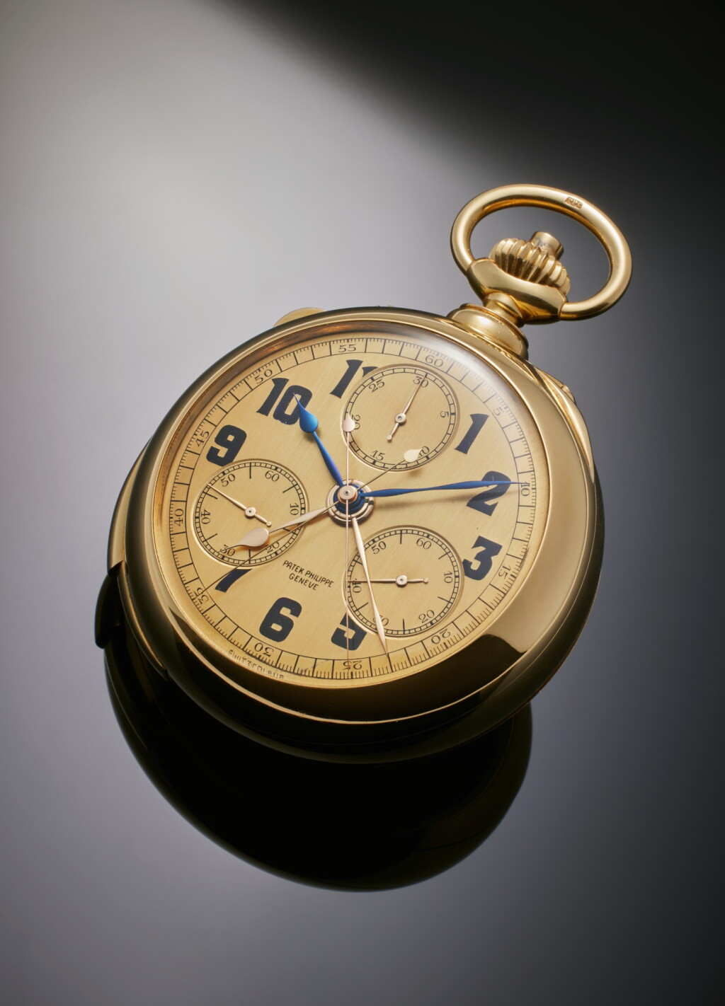View full screen - View 1 of Lot 33. An Extraordinary Discovery: Patek Philippe’s John Motley Morehead Double Movement Minute Repeating Split Seconds chronograph with register, two sets of hour and minute hands, and a pair of constant seconds dials, The only known Patek Philippe with 6 hands rotating from the center, Mvt. 197890, Case 410655, Made in 1924 and Sold in 1925 .