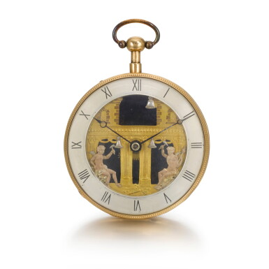 View full screen - View 1 of Lot 287. SWISS | A GOLD QUARTER REPEATING JACQUEMARTS WATCH, CIRCA 1800.