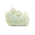A celadon jade 'boy on makara' group, Qing dynasty, 19th century 清十九世紀 青白玉鯉躍龍門擺件