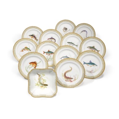 View full screen - View 1 of Lot 83. A Set of Twelve Royal Copenhagen Ichthyological Dinner Plates and a Square Bowl, Modern.