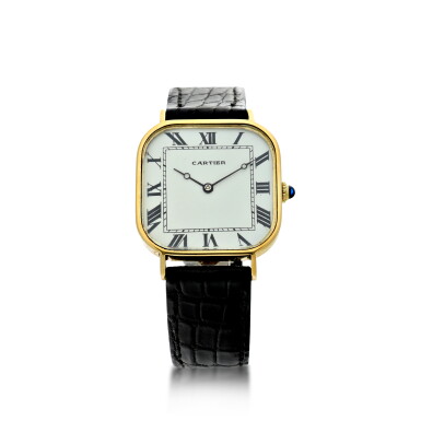 View full screen - View 1 of Lot 63. A YELLOW GOLD CUSHION-SHAPED WRISTWATCH, CIRCA 1970.