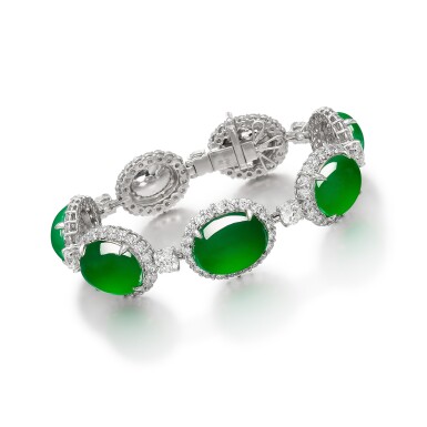View full screen - View 1 of Lot 1846. Jadeite and Diamond Bracelet | 天然翡翠 配 鑽石 手鏈.