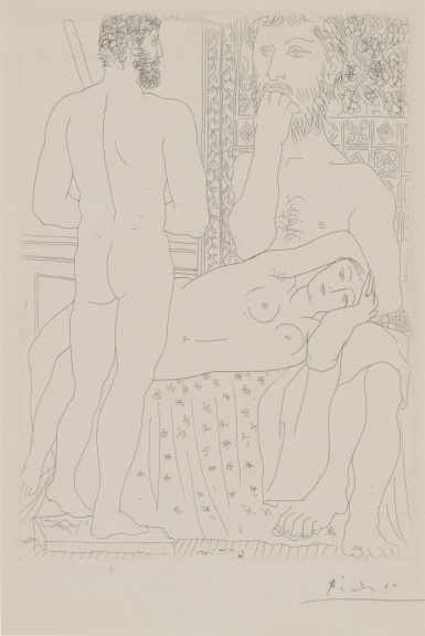 View full screen - View 1 of Lot 4. Sculpteur, modéle couché et autoportrait en Hercule sculpté (Bloch 147; Baer 298).