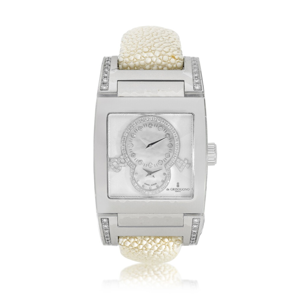 View full screen - View 1 of Lot 9296. de Grisogono | Instrumento Uno, A stainless steel and diamond-set dual time zone wristwatch with mother-of-pearl dial, Circa 2010 | Instrumento Uno 精鋼鑲鑽石兩地時間腕錶,備珠母貝錶盤,約2010年製.