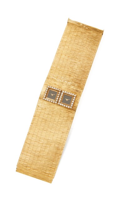 View full screen - View 1 of Lot 53. GOLD AND DIAMOND BRACELET-WATCH.