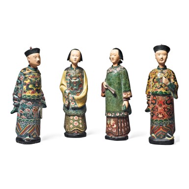 View full screen - View 1 of Lot 637. A GROUP OF FOUR CHINESE EXPORT PLASTER NODDING HEAD FIGURES, QING DYNASTY, 19TH CENTURY.