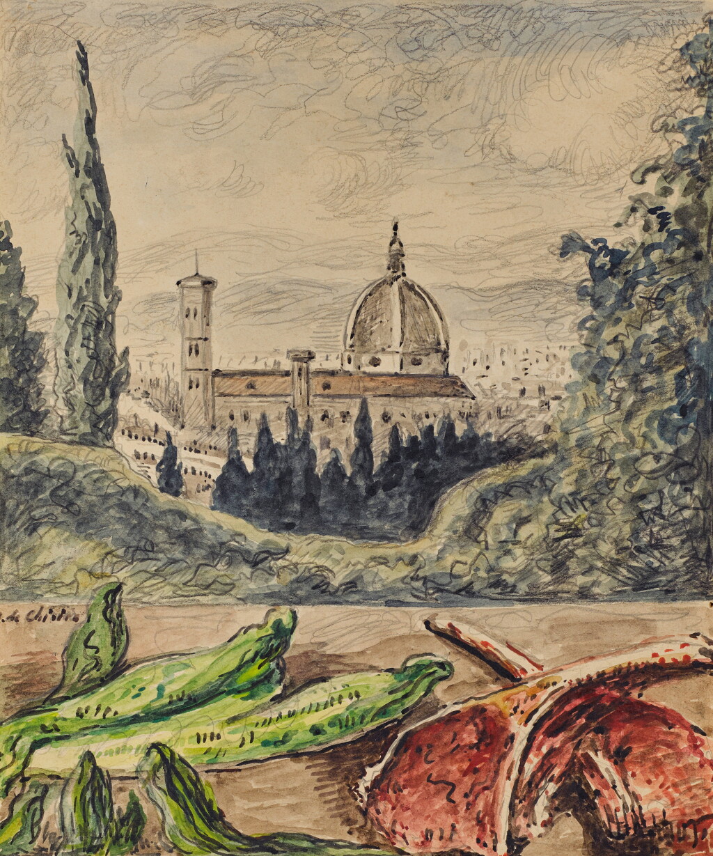 View full screen - View 1 of Lot 68. Veduta di Firenze con bistecche ed insalata (View of Florence with steaks and salad).