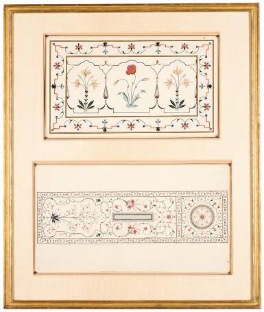 View full screen - View 1 of Lot 147. TWO ARCHITECTURAL DRAWINGS DEPICTING SHAH JAHAN'S CENOTAPH, INDIA, COMPANY SCHOOL, FIRST HALF 19TH CENTURY.