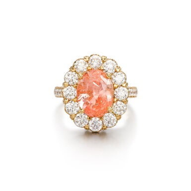 View full screen - View 1 of Lot 306. Padparadscha Sapphire and Diamond Ring | 6.78克拉 天然「斯里蘭卡」未經加熱粉紅橙色剛玉 配 鑽石 戒指.