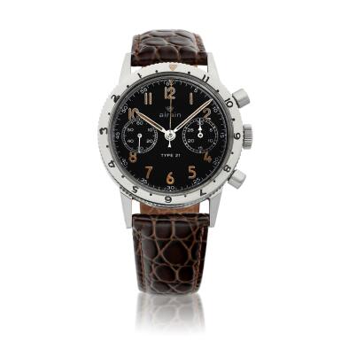 View full screen - View 1 of Lot 2142. Type 21 | A stainless steel flyback chronograph wristwatch, Circa 1955 |Type21 | 精鋼飛返計時腕錶,約1955年製.