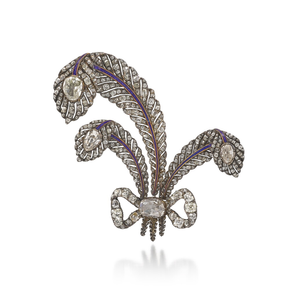 View full screen - View 1 of Lot 13. Diamond and Enamel Feather Brooch, 18th Century and later.