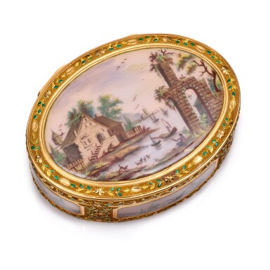 View full screen - View 1 of Lot 1120. A gold and enamel snuff box, probably Geneva, circa 1785/90.