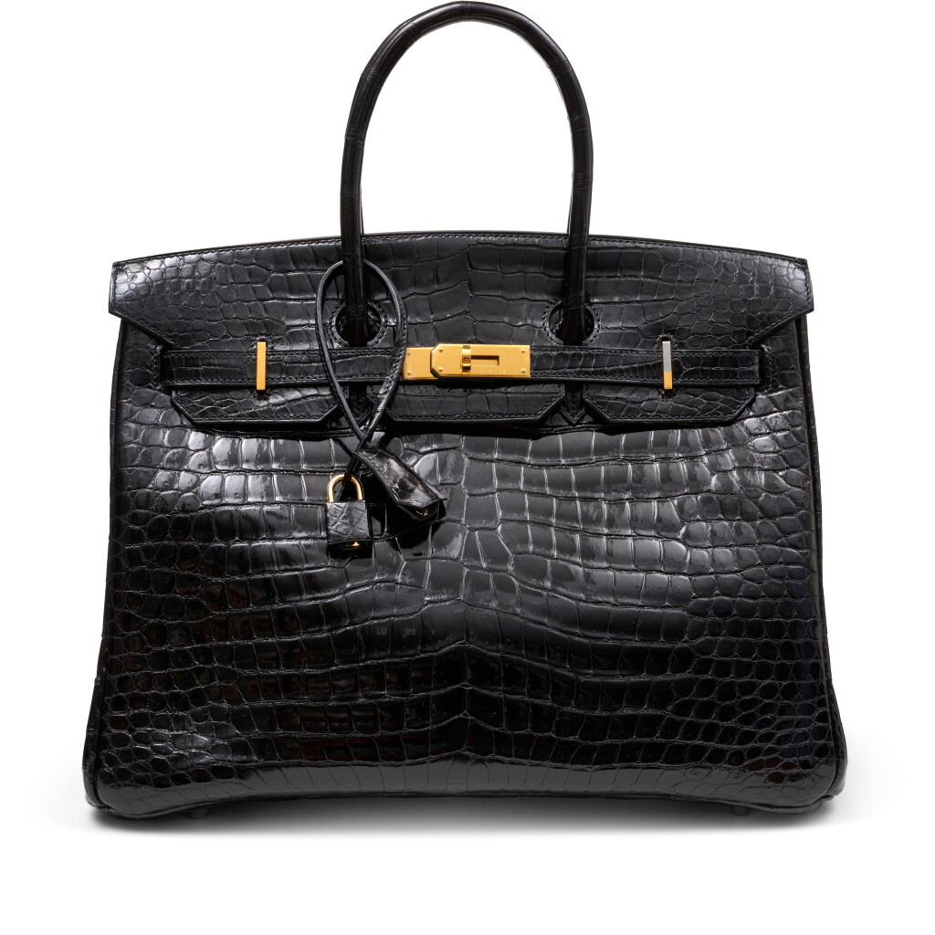 View full screen - View 1 of Lot 54. Black Shiny Porosus Crocodile Birkin 35 Gold Hardware, 2006.