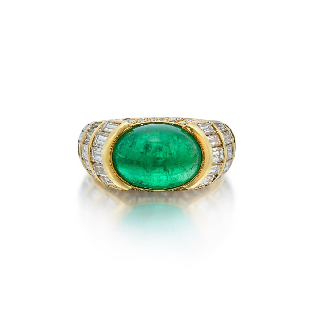View full screen - View 1 of Lot 26. Emerald and Diamond Ring.