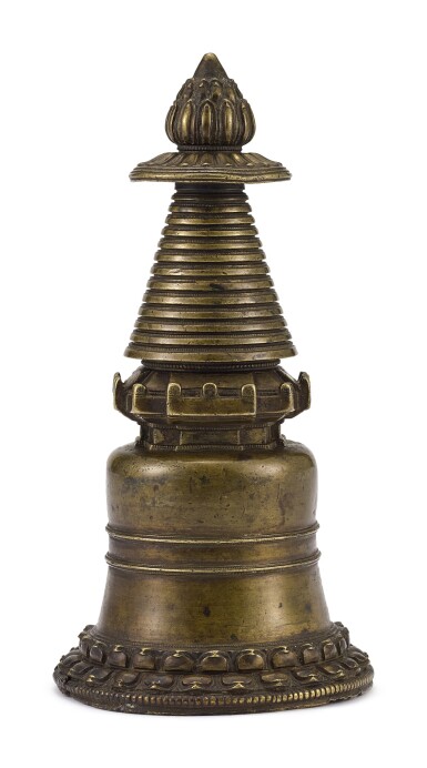 View full screen - View 1 of Lot 6062. A BRONZE STUPA, TIBET, 13TH CENTURY | 十三世紀 藏傳銅佛塔.