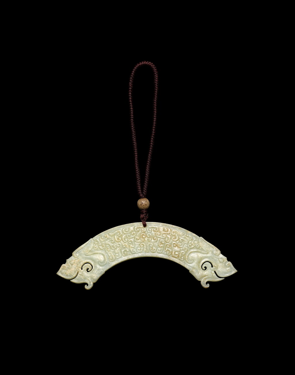 View full screen - View 1 of Lot 3802. A jade 'dragon' pendant, huang, Eastern Zhou dynasty, Warring States period | 東周戰國 玉雕雙龍紋璜.