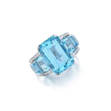 View full screen - View 1 of Lot 37. Aquamarine and Diamond Bangle-Bracelet.