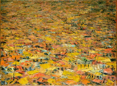 View full screen - View 1 of Lot 184. Ablade Glover, b. 1934 | View over a Village, Yellow roofs.