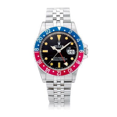 View full screen - View 1 of Lot 8255. GMT-Master, Reference 16750 | A stainless steel dual time zone wristwatch with date and bracelet, Circa 1984 | 勞力士 GMT-Master 型號16750 | 精鋼兩地時間鏈帶腕錶,備日期顯示,約1984年製.