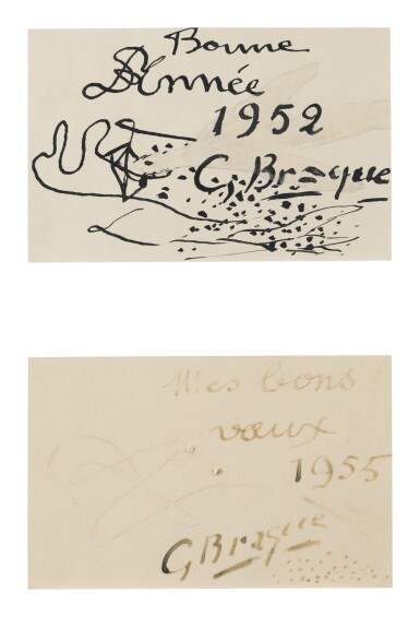 View full screen - View 1 of Lot 52. GEORGES BRAQUE | TWO CHRISTMAS CARDS: A PAIR OF WORKS.