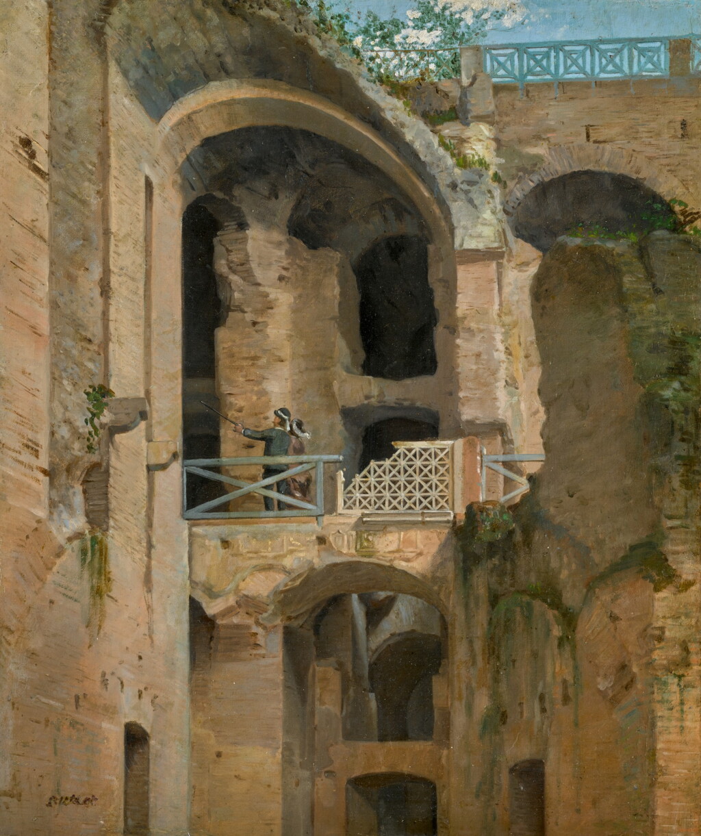 View full screen - View 1 of Lot 114. GILLES-FRANÇOIS-JOSEPH CLOSSON | Rome, a view of the Ponte di Caligola, in the Imperial Palaces, Palatine Hill, with tourists among the ruins.