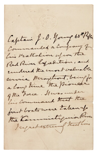 View full screen - View 1 of Lot 156. Field Marshal G.J. Wolseley | Group of documents on the Red River Expedition in Manitoba, 1870.
