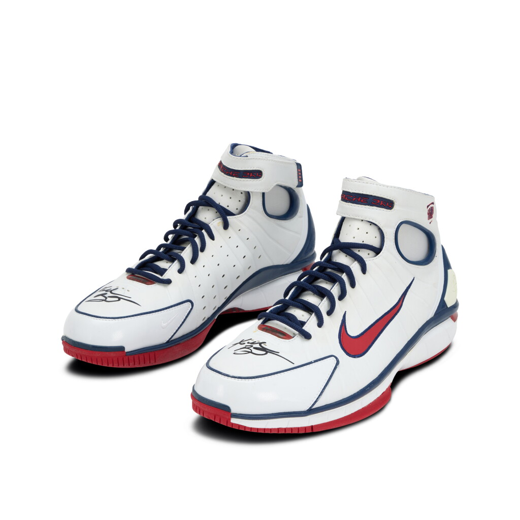 View full screen - View 1 of Lot 8. Kobe Bryant Dual-Signed | Nike Huarache 2k4 ‘USA’ Sample | Size 12.