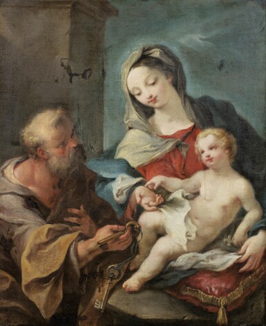 View full screen - View 1 of Lot 52. CIRCLE OF JACOPO AMIGONI | VIRGIN AND CHILD WITH SAINT PETER.