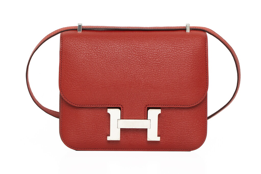 View full screen - View 1 of Lot 26. Brique and Rose Lipstick Chèvre Mysore Mini Constance 18 Palladium Hardware, 2023.