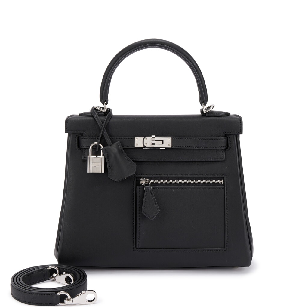 View full screen - View 1 of Lot 526. Limited Edition Black Swift Colormatic Kelly 25 Retourné Palladium Hardware, 2025.